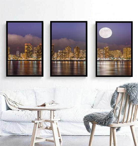 Kit 3 Quadros Nova York Manhattan Cidade Decoração Molduras