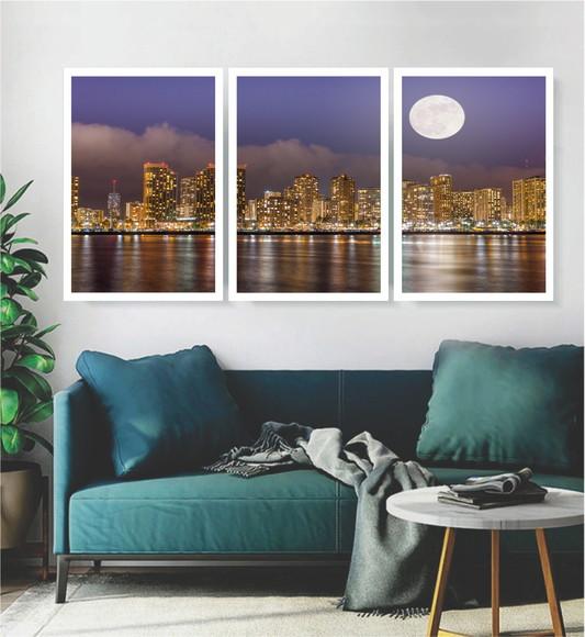 Kit 3 Quadros Nova York Manhattan Cidades Decoração Molduras
