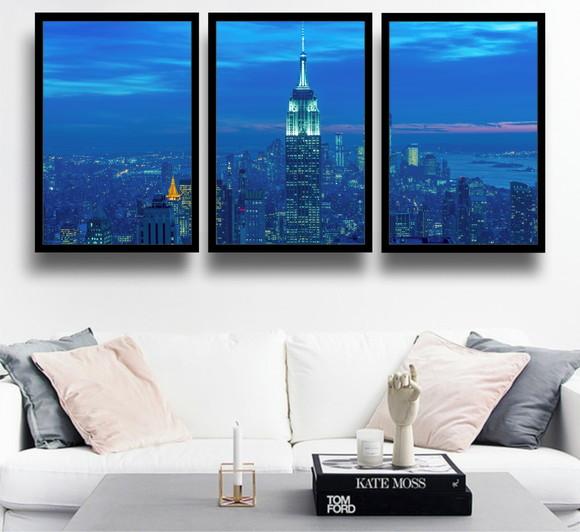 Kit 3 Quadros Nova York Manhattan Decoração Cidades Moldura
