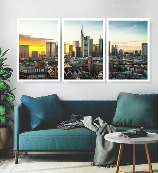 Kit 3 Quadros Nova York Paisagem Cidade Decoração Moldura