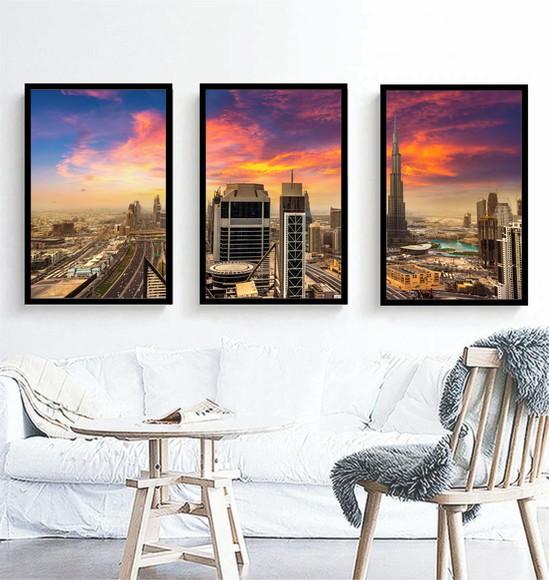 Kit 3 Quadros Nova York Cidades Decoração Conjunto Molduras