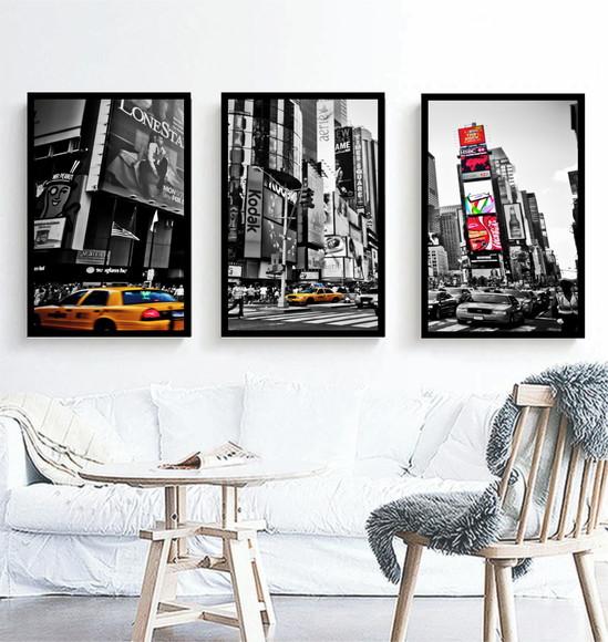 Kit 3 Quadros Nova York Taxi Cidades Decoração Com Molduras
