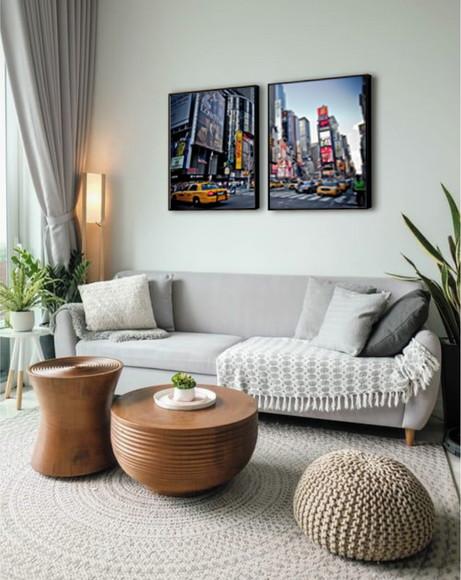 Kit 3 Quadros Nova York Times Square Decoração Com Molduras
