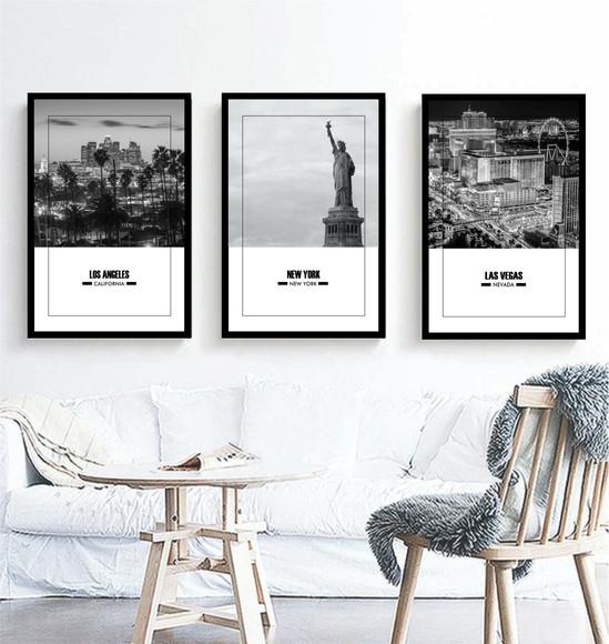 Kit 3 Quadros Nova York Vegas e Los Angeles Cidades Molduras