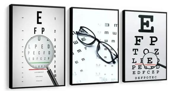 Kit 3 Quadros Oftalmologia Consultório Decoração Com Moldura