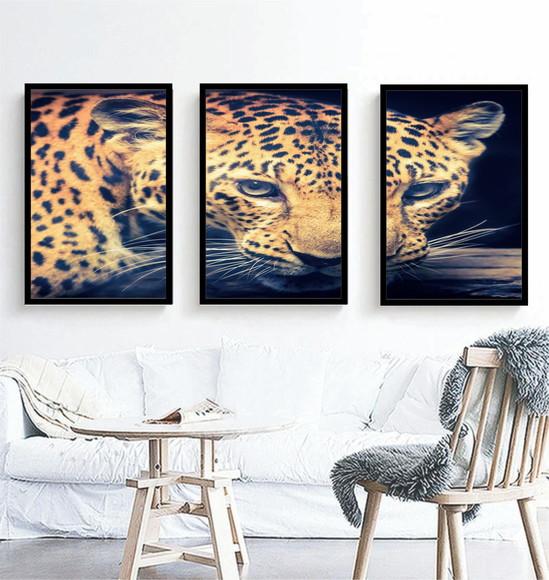 Kit 3 Quadros Onça Pintada Decoração Conjunto Com Molduras