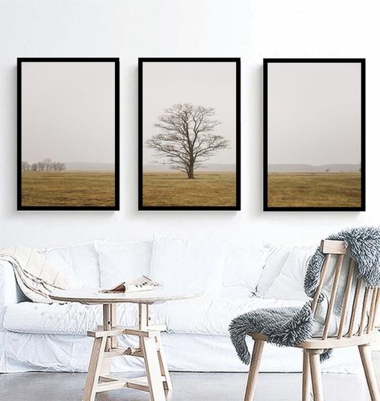 Kit 3 Quadros Paisagem Arvore Decoração Conjunto Com Moldura