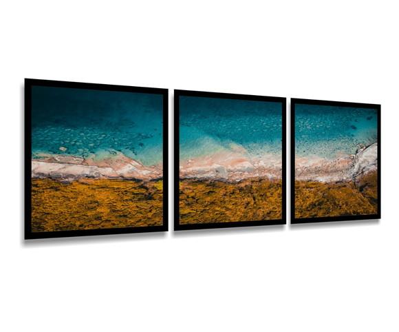 Kit 3 Quadros Paisagem Decoração Praia e Mar Grande Molduras