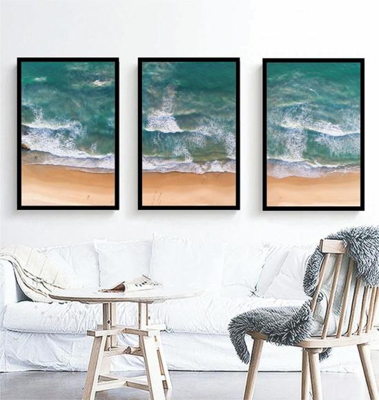 Kit 3 Quadros Paisagem Onda Mar Praia Decoração Com Molduras