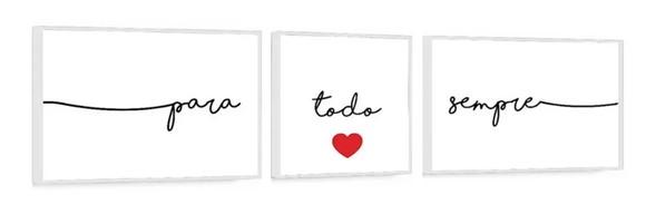 Kit 3 Quadros Para Todo Sempre Decoração Frase Casal Moldura