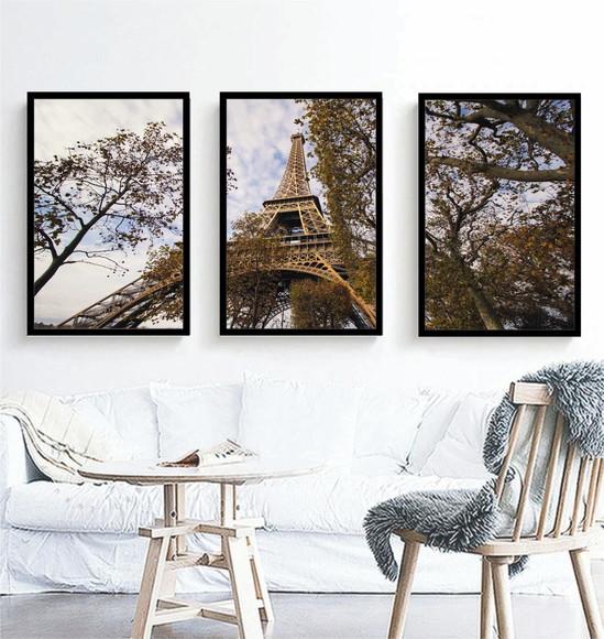 Kit 3 Quadros Paris Torre Eiffel Arvores Decoração Molduras
