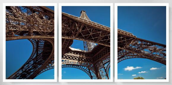 Kit 3 Quadros Paris Torre Eiffel Céu Azul Decoração Moldura