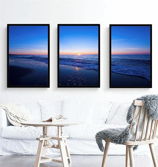 Kit 3 Quadros Pôr Do Sol Praia e Mar Decoração Com Moldura