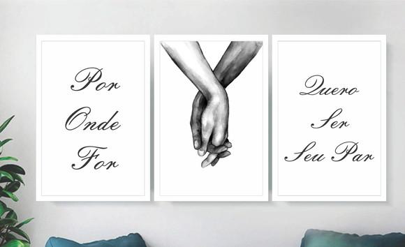Kit 3 Quadros Por Onde For Decoração Quarto De Casal Moldura