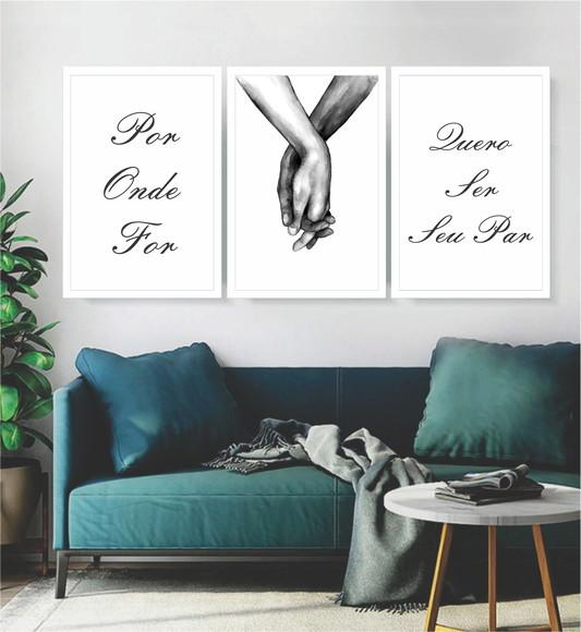 Kit 3 Quadros Por Onde For Decoração Quarto De Casal Moldura