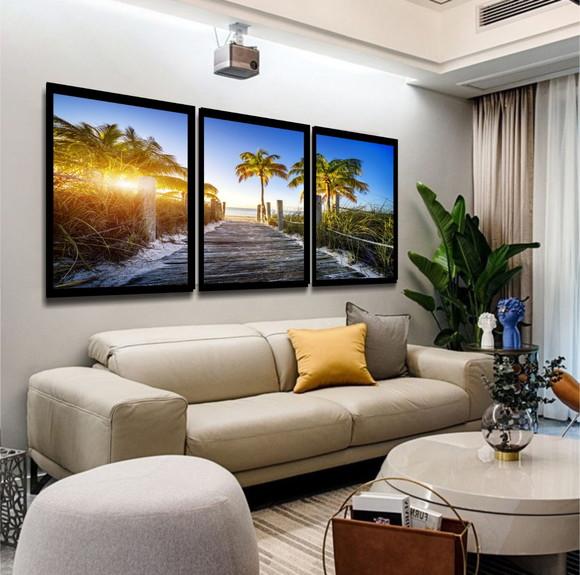 Kit 3 Quadros Praia Coqueiro Decoração Paisagem Com Molduras
