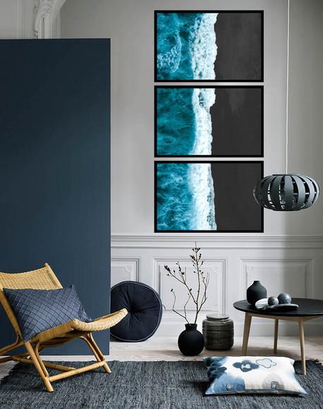 Kit 3 Quadros Praia Mar Onda Paisagem Decoração Com Moldura