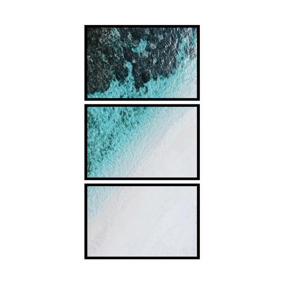 Kit 3 Quadros Praia Mar Onda Paisagem Decoração Com Moldura