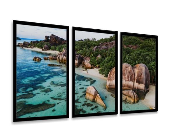 Kit 3 Quadros Praia Paisagem Decoração Conjuntos Com Moldura