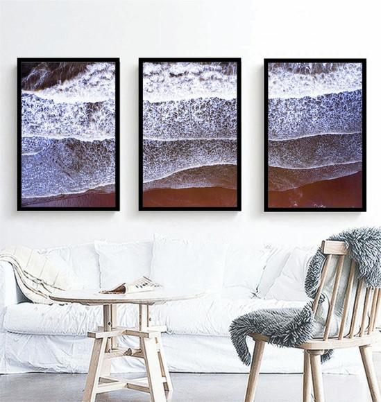 Kit 3 Quadros Praia Paisagem Mar Decoração Conjunto Moldura