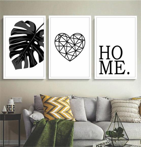Kit 3 Quadros Preto e Branco Decoração Casa Frases Molduras