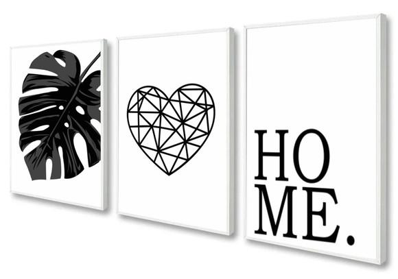 Kit 3 Quadros Preto e Branco Decoração Casa Frases Molduras