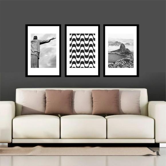 Kit 3 Quadros Rio De Janeiro Cidades Decoração Com Moldura