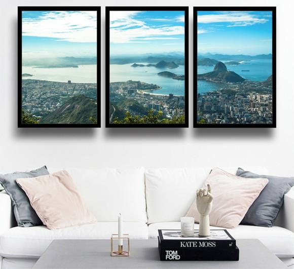 Kit 3 Quadros Rio De Janeiro Paisagem Decoração Com Moldura