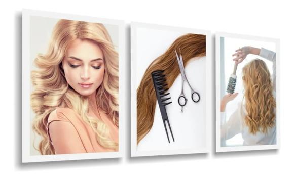 Kit 3 Quadros Salão Escova Estúdio Decoração Mulher Moldura