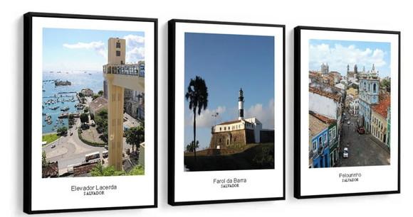 Kit 3 Quadros Salvador Bahia Cidade Brasil Decoração Moldura