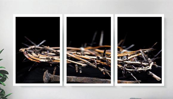 Kit 3 Quadros Santa Ceia Jesus Cristo Decoração Fé Moldura