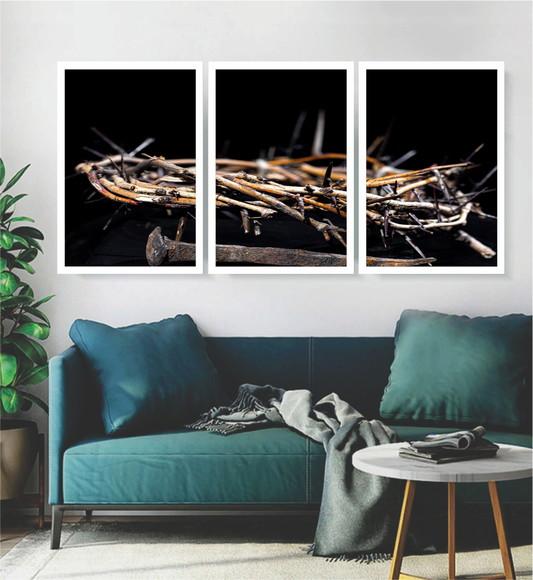 Kit 3 Quadros Santa Ceia Jesus Cristo Decoração Fé Moldura
