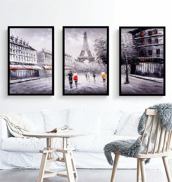 Kit 3 Quadros Torre Eiffel Paris Decoração Conjunto Molduras