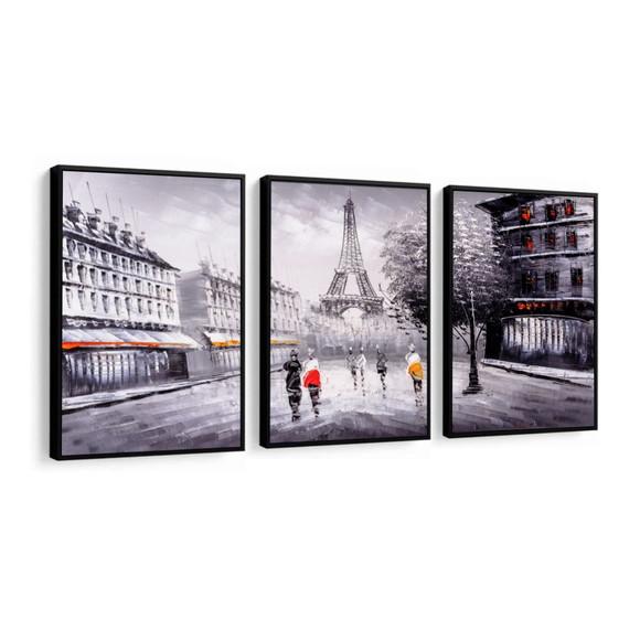 Kit 3 Quadros Torre Eiffel Paris Decoração Conjunto Molduras