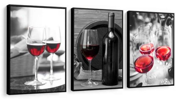 Kit 3 Quadros Vinho Restaurante Decoração Bares Com Molduras