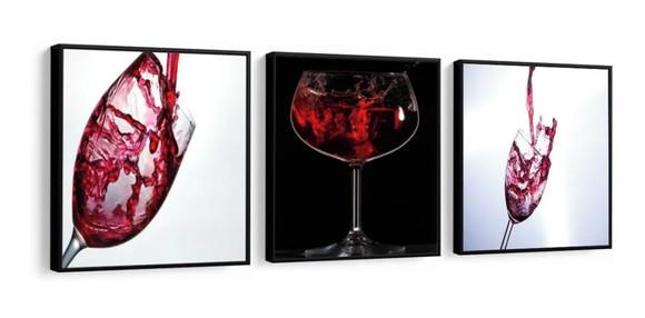 Kit 3 Quadros Vinho Restaurante Adega Decoração Com Molduras