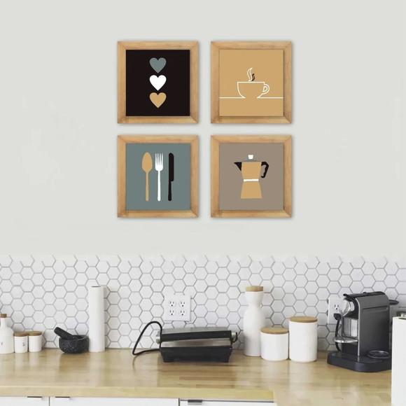 Kit 4 Quadros Cozinha Talheres Café Decoração Com Molduras