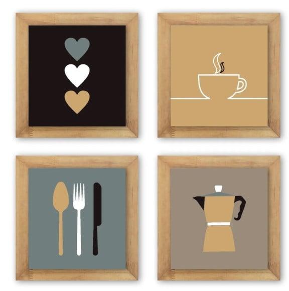 Kit 4 Quadros Cozinha Talheres Café Decoração Com Molduras
