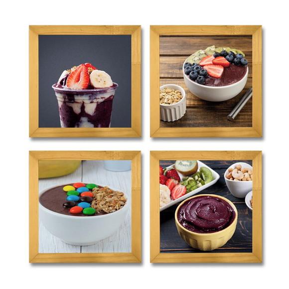 Kit 4 Quadros Decorativos Açai Sorvete Cozinha Com Moldura