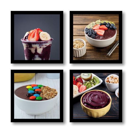 Kit 4 Quadros Decorativos Açai Lanchonete Cozinha Moldura