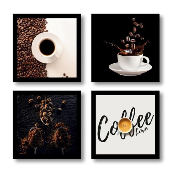 Kit 4 Quadros Decorativos Cantinho Do Café Cozinha Sala Hall
