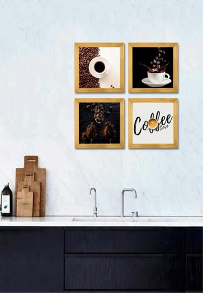 Kit 4 Quadros Decorativos Cantinho Do Café Cozinha Moldura