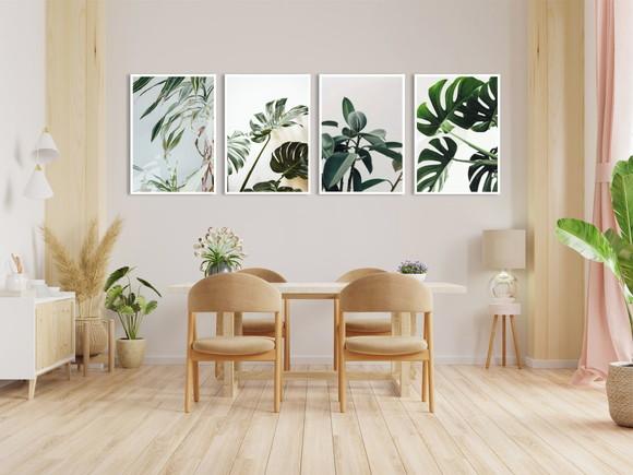 Kit 4 Quadros Decorativos Modernos Folhagem Verde Moldura