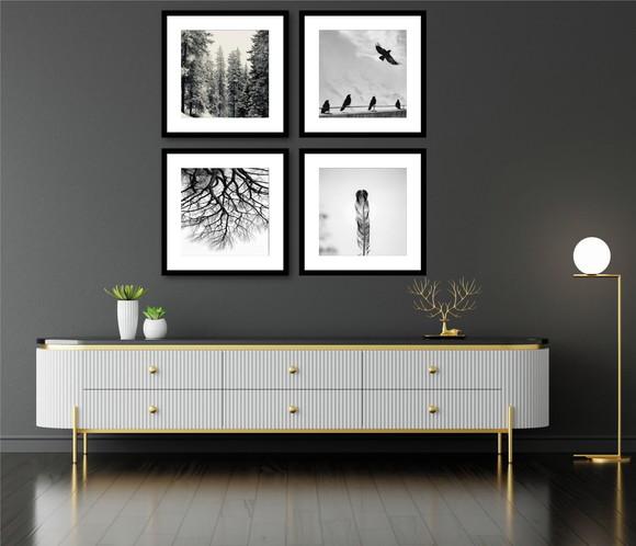 Kit 4 Quadros Decorativos Paisagem Preto e Branco Moldura
