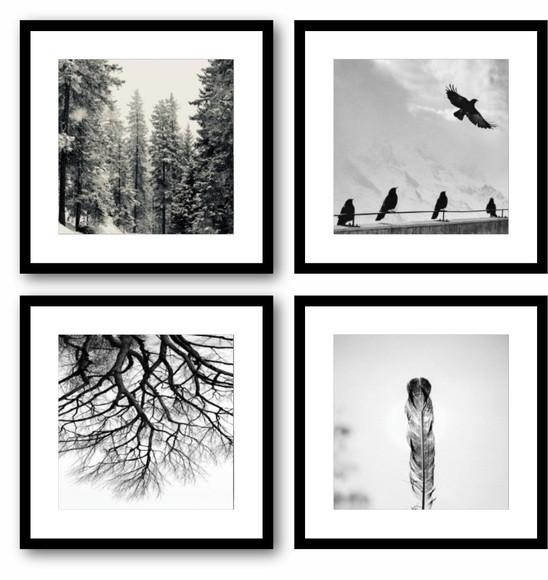 Kit 4 Quadros Decorativos Paisagem Preto e Branco Moldura