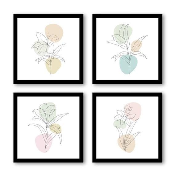 Kit 4 Quadros Decorativos para Sala Pequeno Moderno Flores