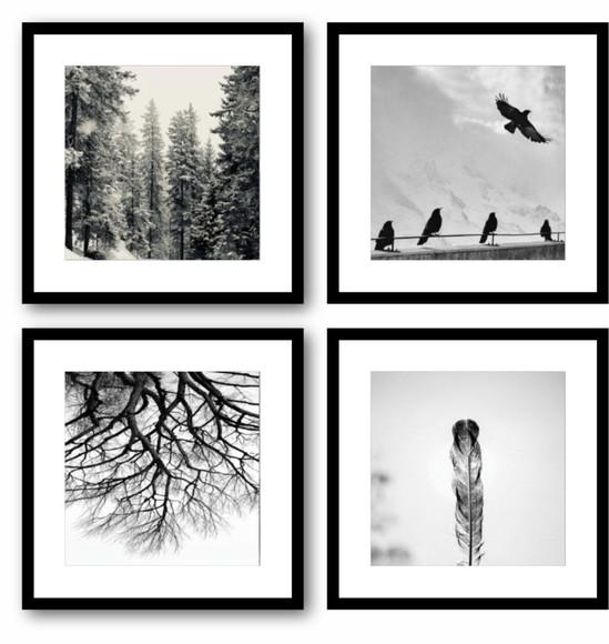 Kit 4 Quadros Decorativos Preto e Branco com Moldura 32x32