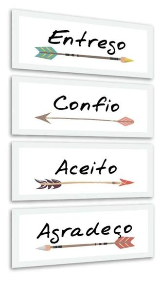 Kit 4 Quadros Frases Positivas Casa Sala Decoração Molduras