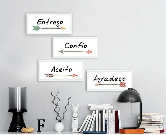 Kit 4 Quadros Frases Positivas Casa Sala Decoração Molduras