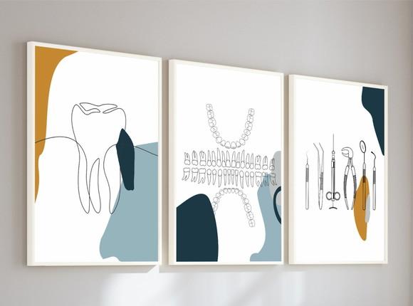 Kit Quadros Consultório Dentista Odontologia Moldura e Vidro